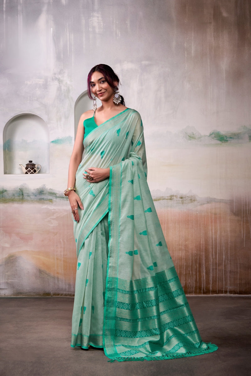 Handloom Cotton Saree with Zari Woven Motifs & Rich Border
