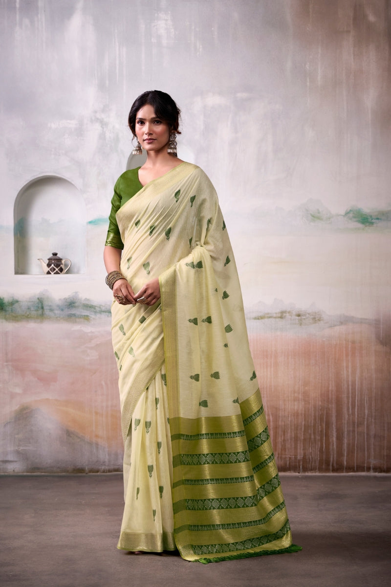 Handloom Cotton Saree with Zari Woven Motifs & Rich Border