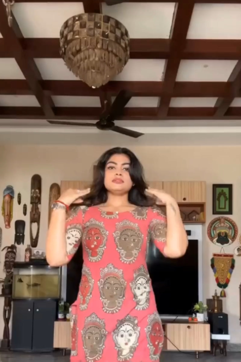 Handprinted Short Cotton Kurti with Kathak-Inspired Traditional Motifs