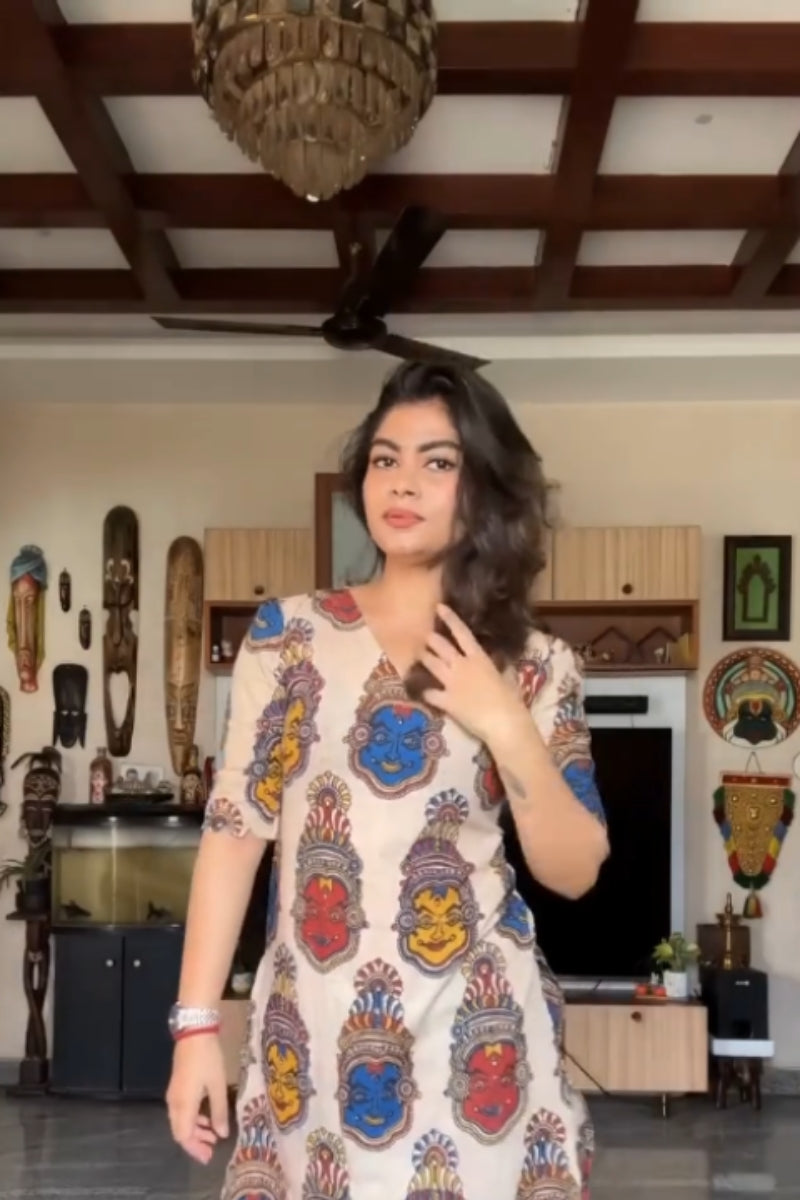 Handprinted Short Cotton Kurti with Kathak-Inspired Traditional Motifs