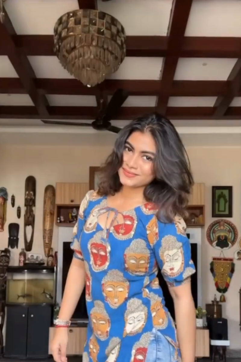Handprinted Short Cotton Kurti with Kathak-Inspired Traditional Motifs