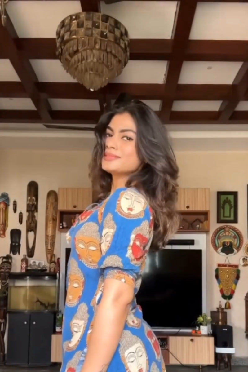 Handprinted Short Cotton Kurti with Kathak-Inspired Traditional Motifs