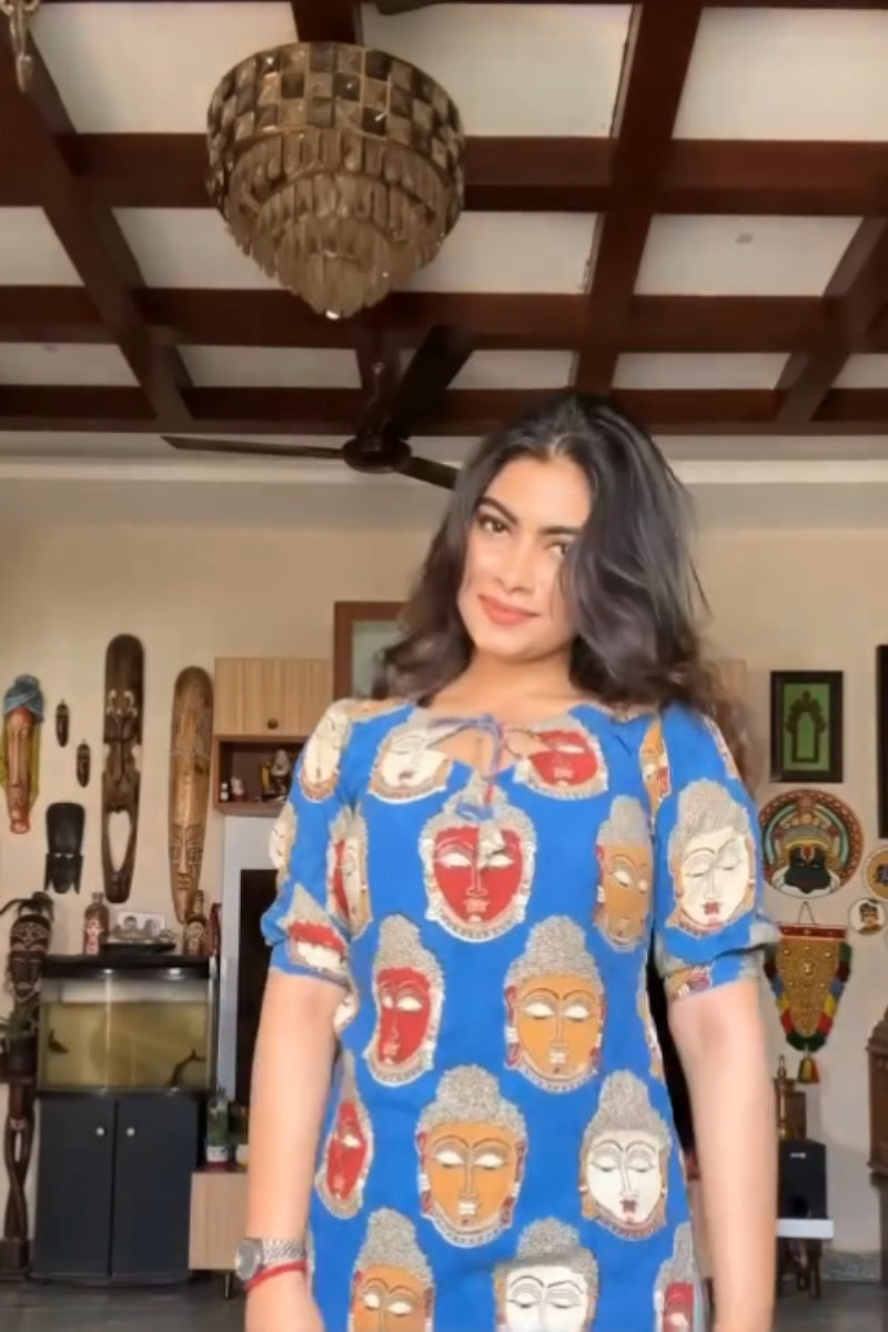 Handprinted Short Cotton Kurti with Kathak-Inspired Traditional Motifs