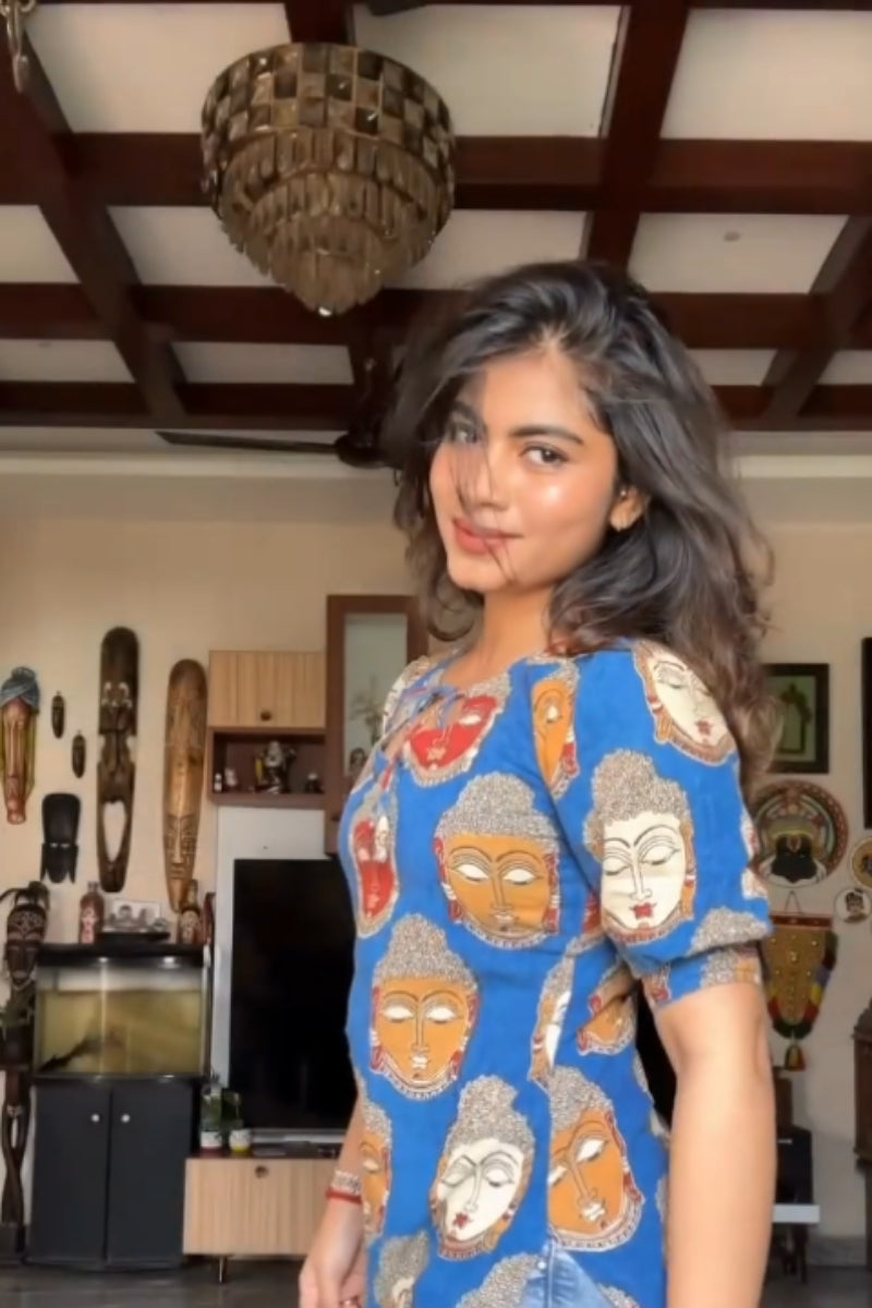 Handprinted Short Cotton Kurti with Kathak-Inspired Traditional Motifs