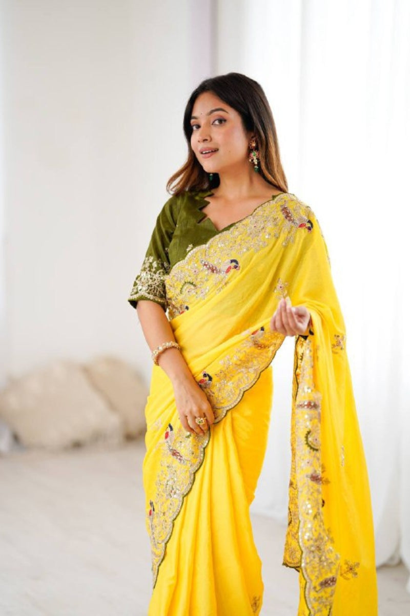 Heavy Chinon Silk Saree with Embroidery & Sequins Work