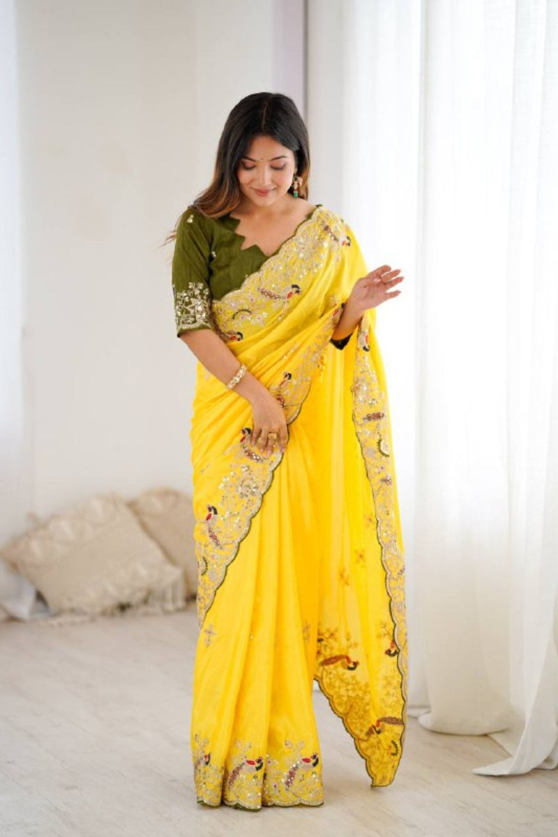 Heavy Chinon Silk Saree with Embroidery & Sequins Work