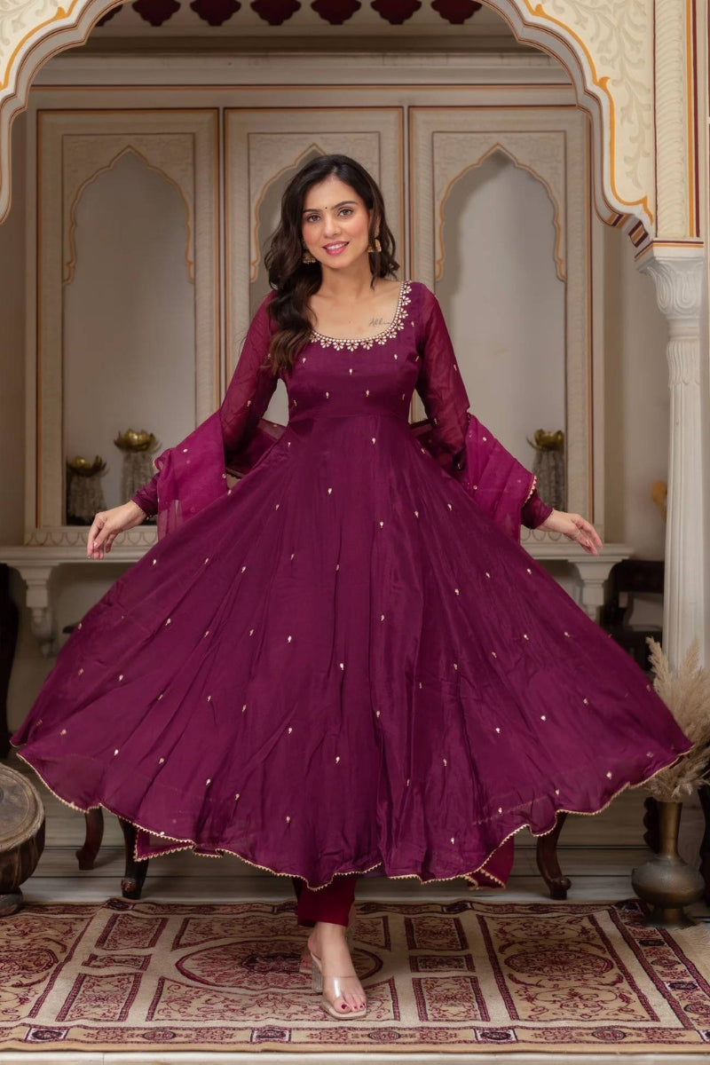 Heavy Fox Georgette Anarkali Gown with Pant & Dupatta Set
