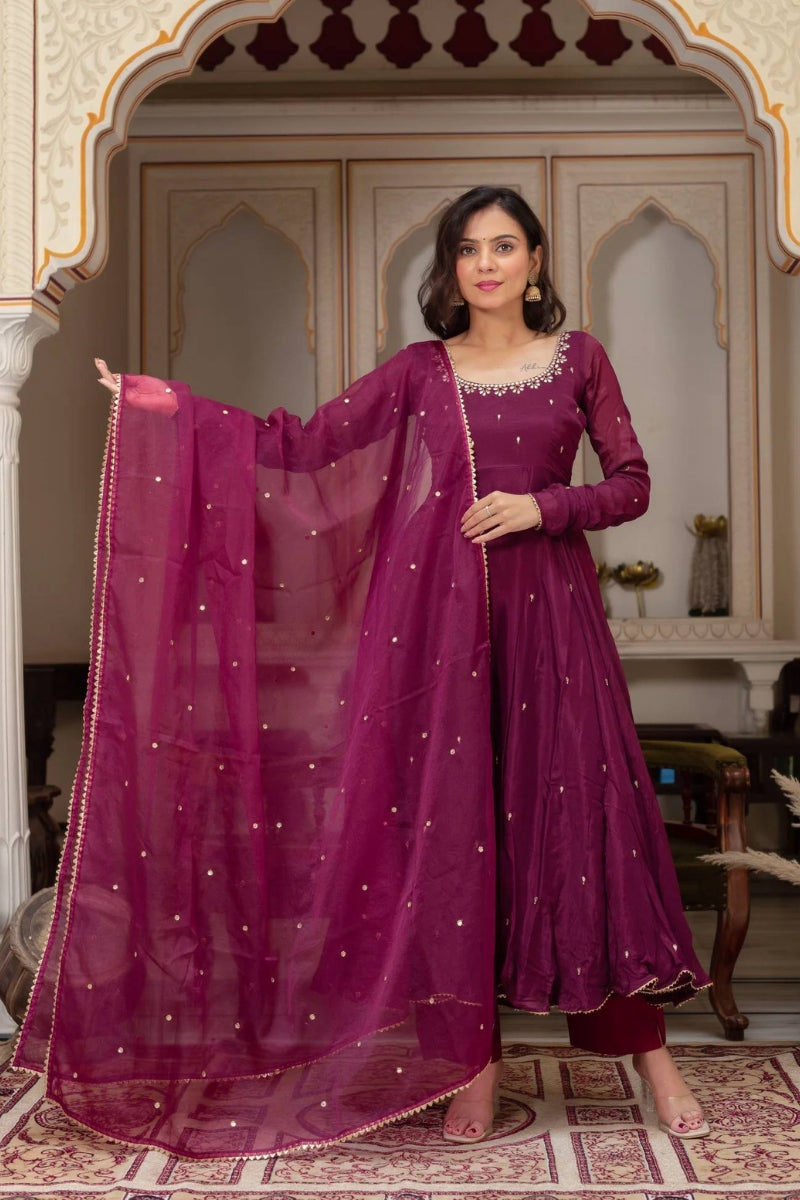 Heavy Fox Georgette Anarkali Gown with Pant & Dupatta Set