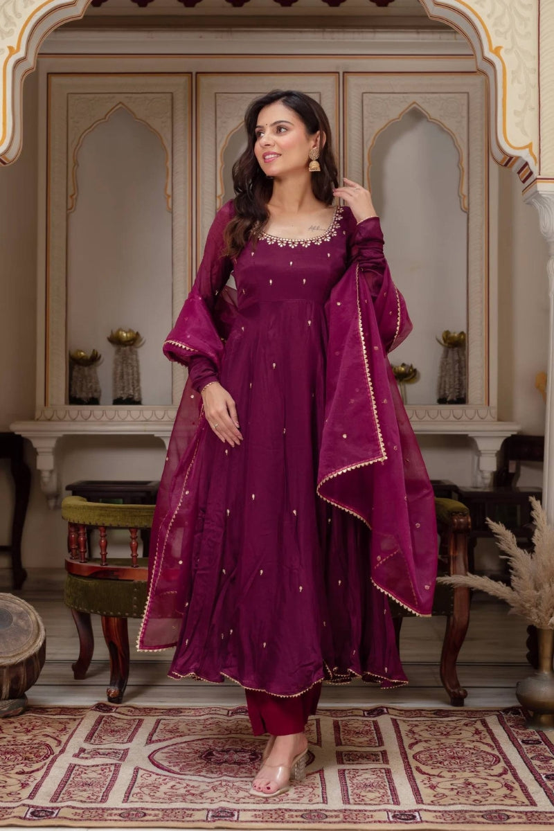 Heavy Fox Georgette Anarkali Gown with Pant & Dupatta Set