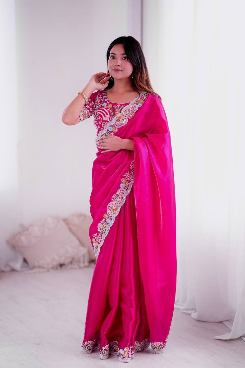Crunchy Silk Saree with Rich Embroidery and Sequin Work