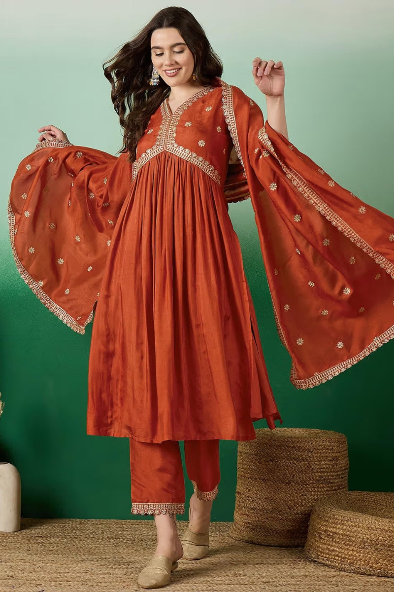 Muslin Silk Embroidered Suit Set with Elegant Lace Dupatta