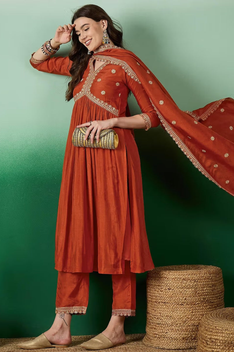 Muslin Silk Embroidered Suit Set with Elegant Lace Dupatta