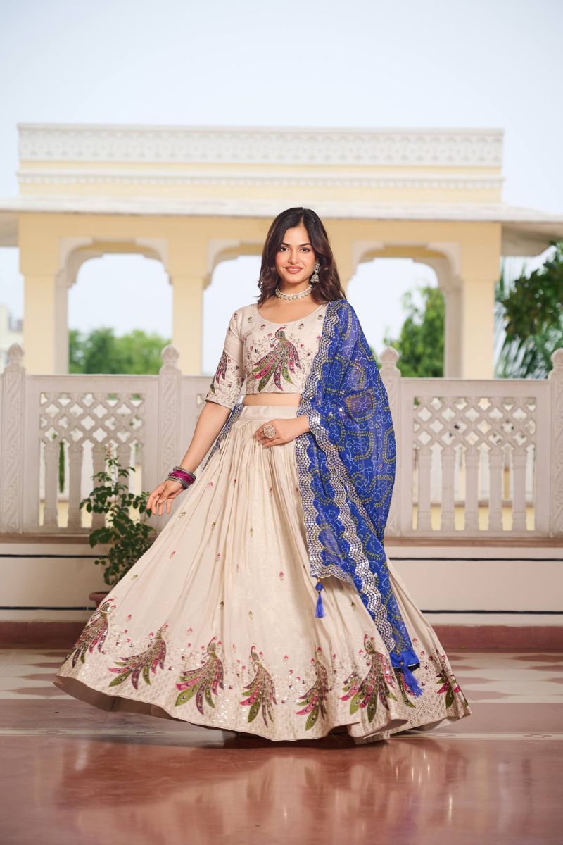 Purple Navratri Special Tissue Silk Lehenga Choli Set Bandhej Dupatta