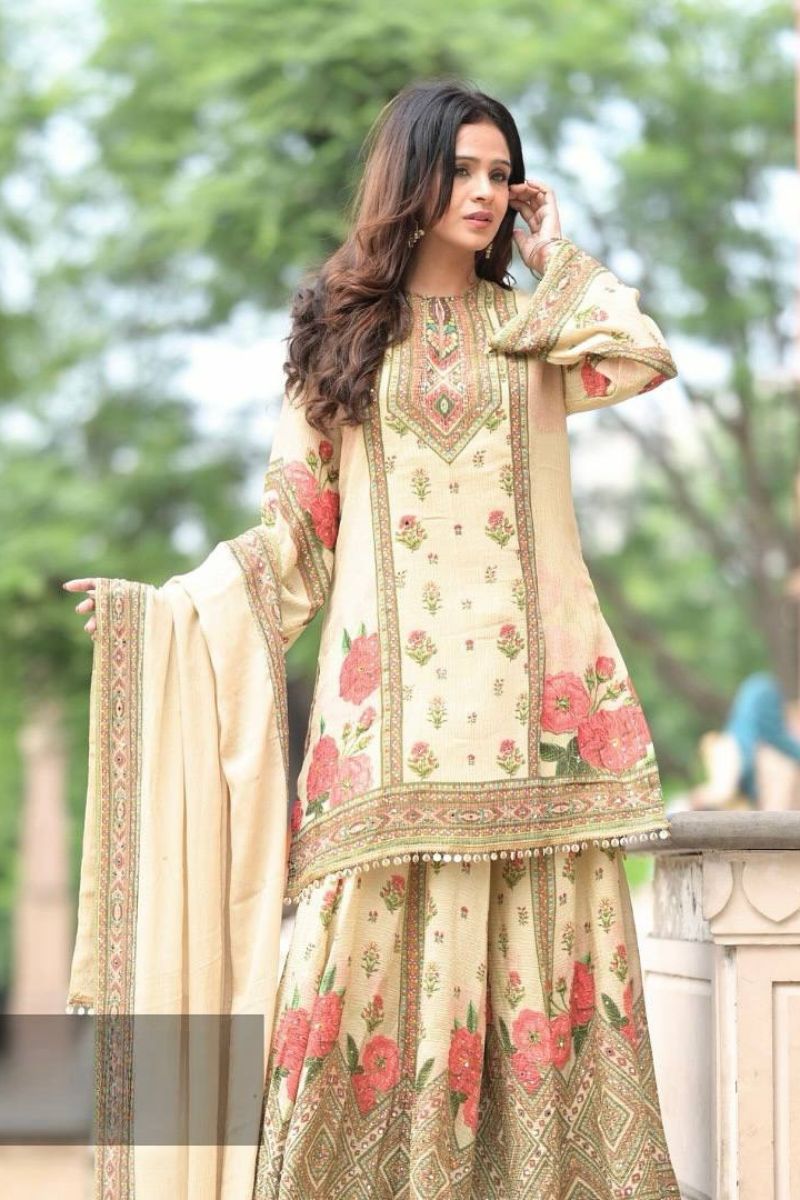Digital Print Top, Sharara & Georgette Dupatta