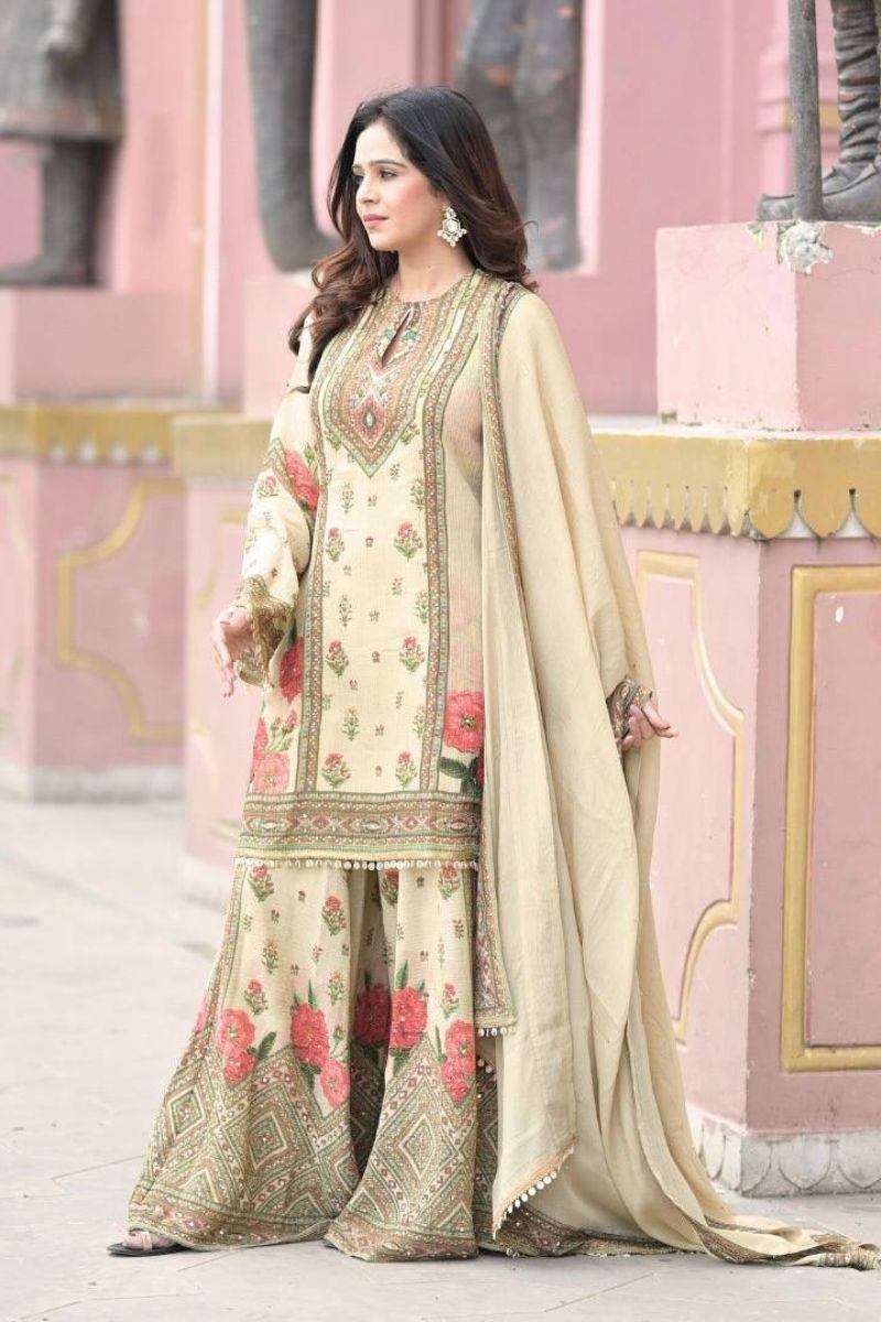 Digital Print Top, Sharara & Georgette Dupatta