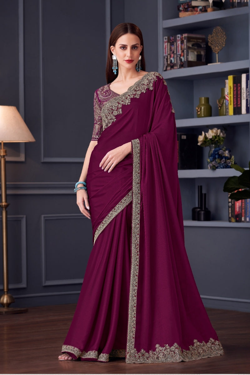 Opium Chiffon Silk Saree Ensemble with Silk Blouse