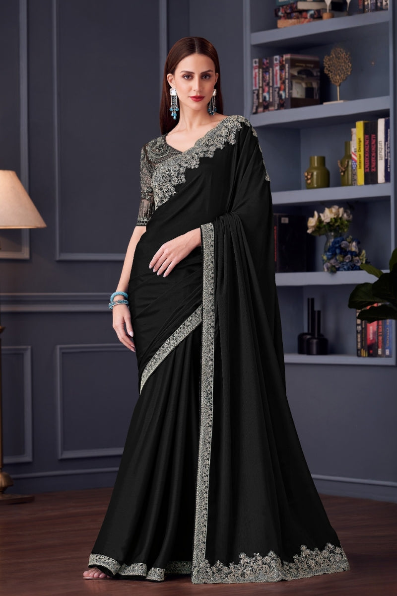 Opium Chiffon Silk Saree Ensemble with Silk Blouse
