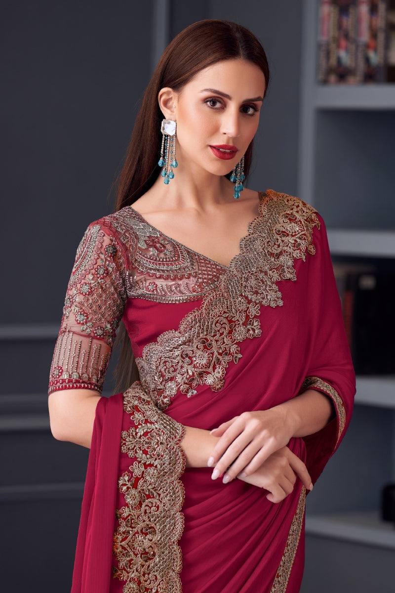 Opium Chiffon Silk Saree Ensemble with Silk Blouse