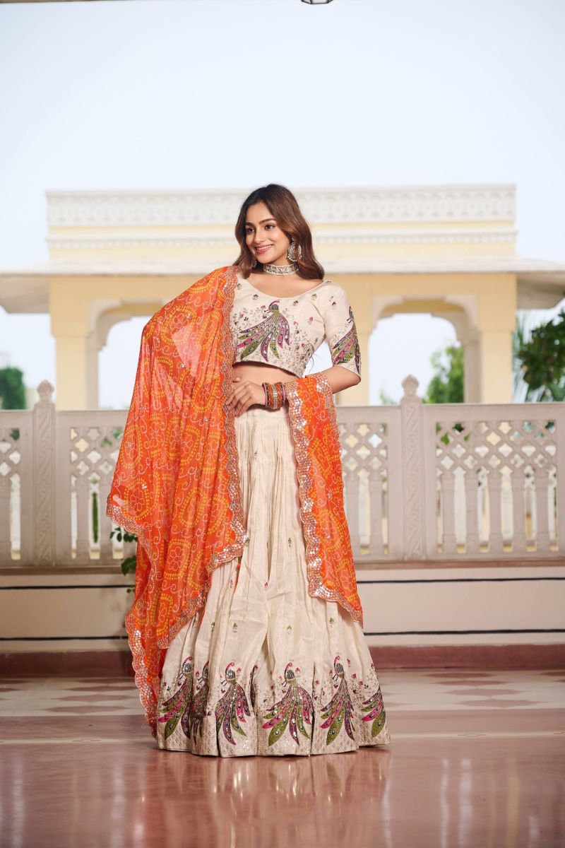 Purple Navratri Special Tissue Silk Lehenga Choli Set Bandhej Dupatta