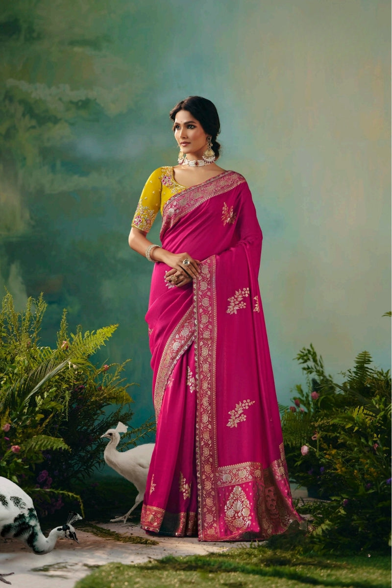 Pure Dola Silk Saree with Zari Weaving and Embroidered Blouse