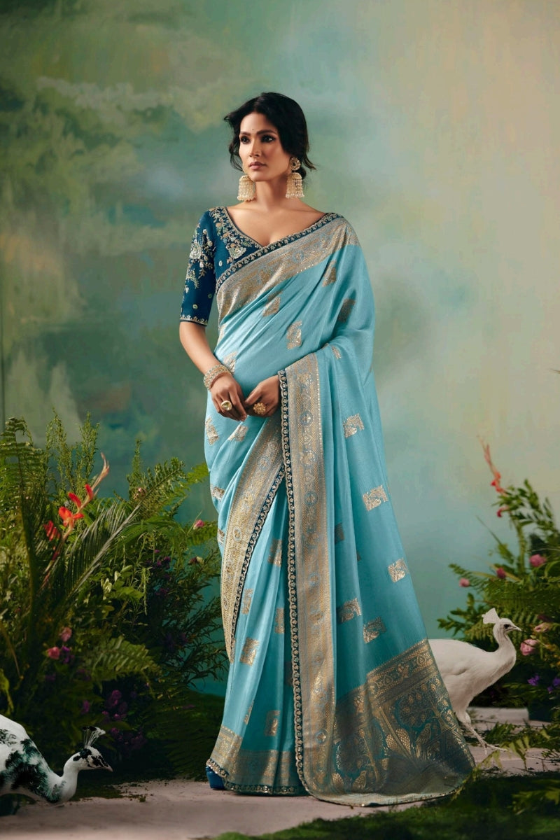 Pure Dola Silk Saree with Zari Weaving and Embroidered Blouse