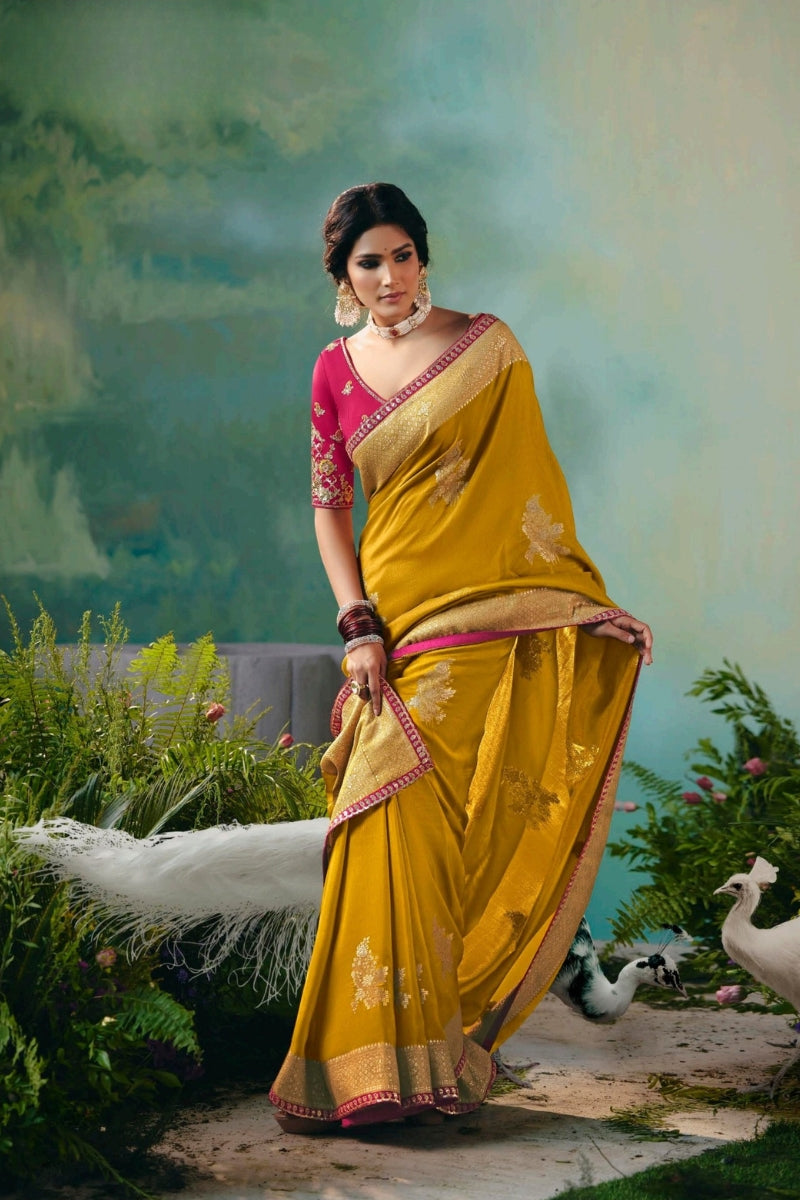 Pure Dola Silk Saree with Zari Weaving and Embroidered Blouse