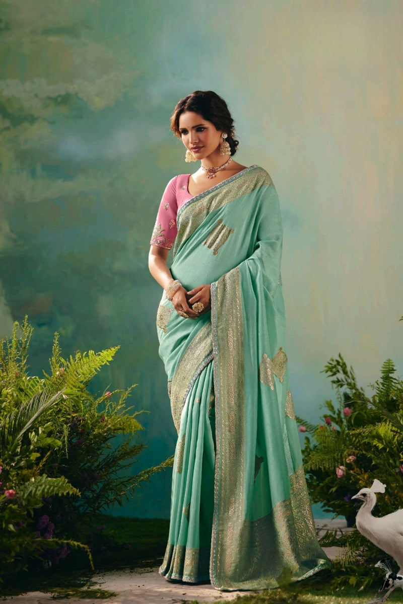 Pure Dola Silk Saree with Zari Weaving and Embroidered Blouse