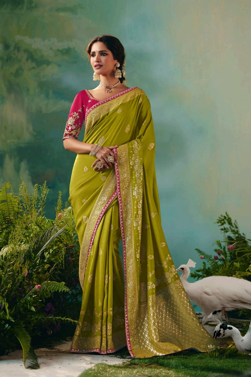 Pure Dola Silk Saree with Zari Weaving and Embroidered Blouse