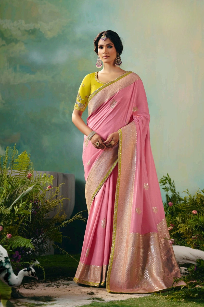 Pure Dola Silk Saree with Zari Weaving and Embroidered Blouse
