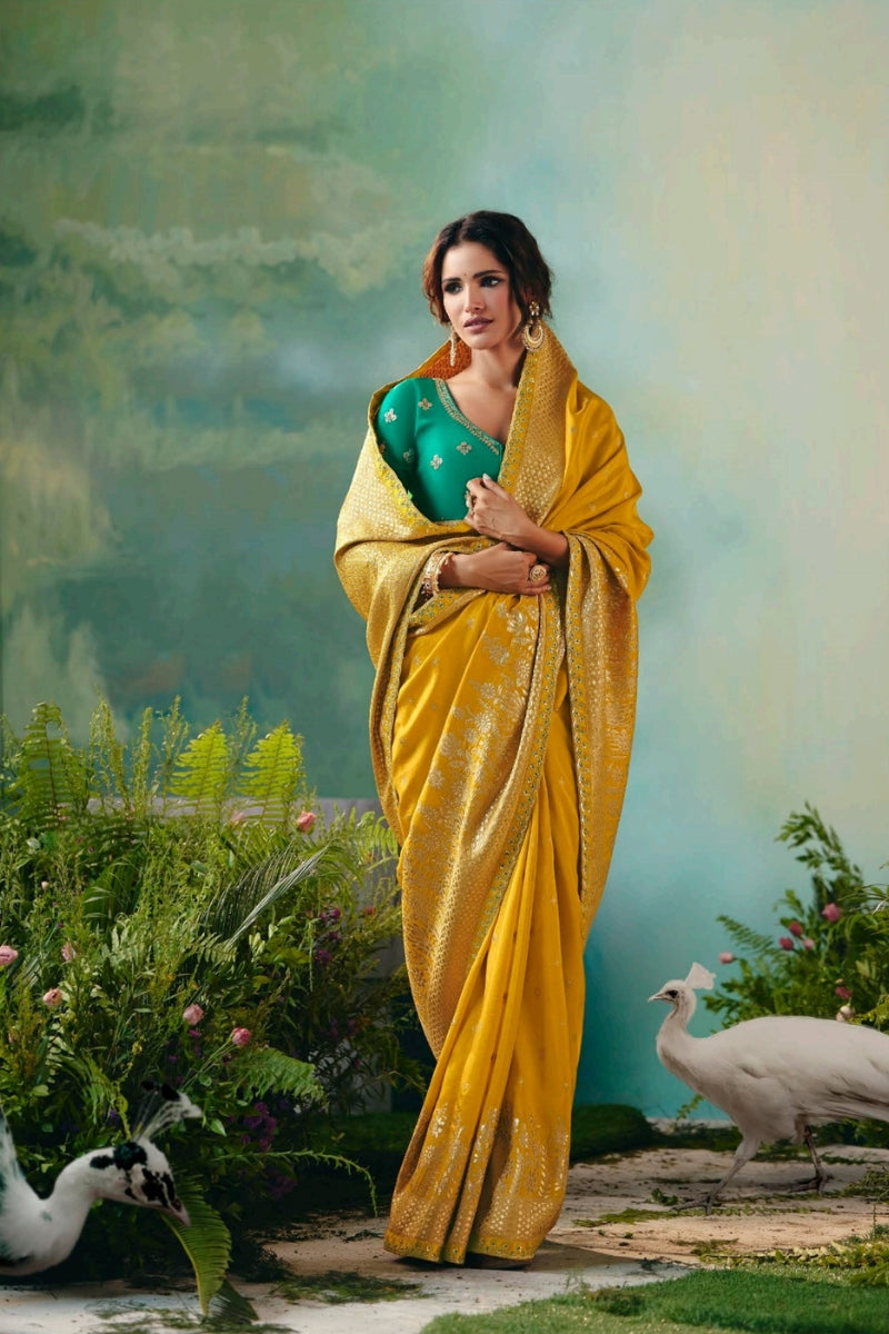 Pure Dola Silk Saree with Zari Weaving and Embroidered Blouse