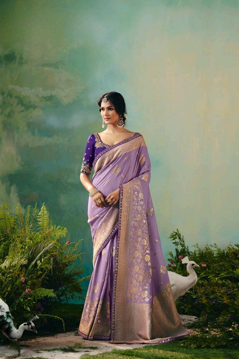 Pure Dola Silk Saree with Zari Weaving and Embroidered Blouse