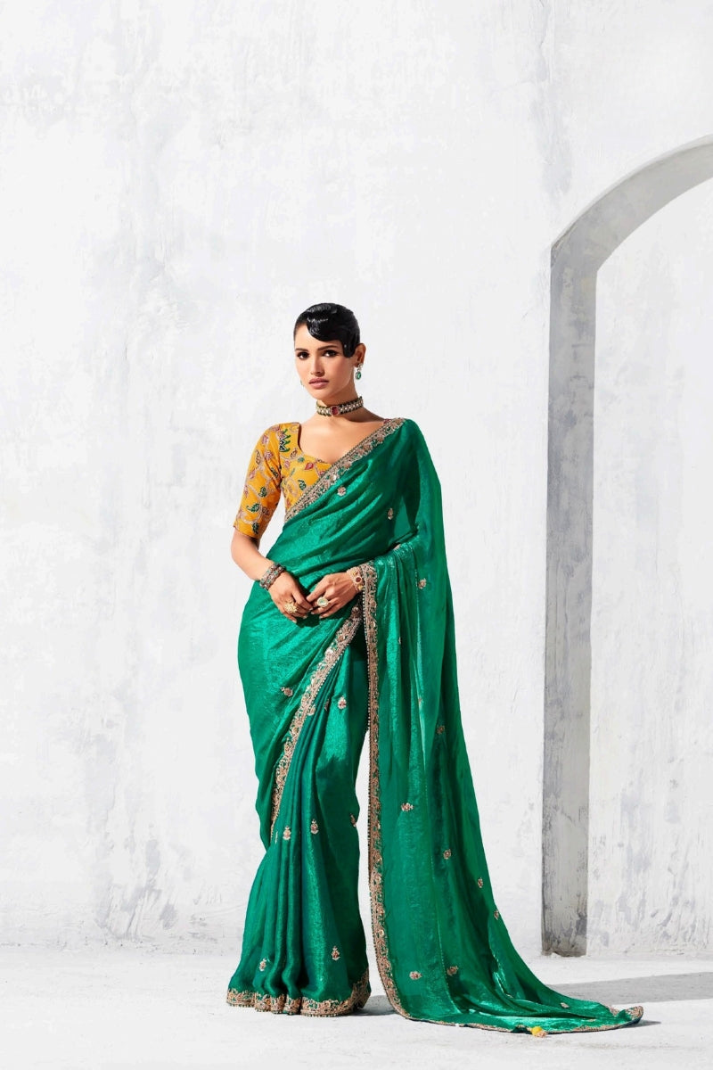 Pure Fancy Tissue Saree with Designer Contrast Handwork Blouse