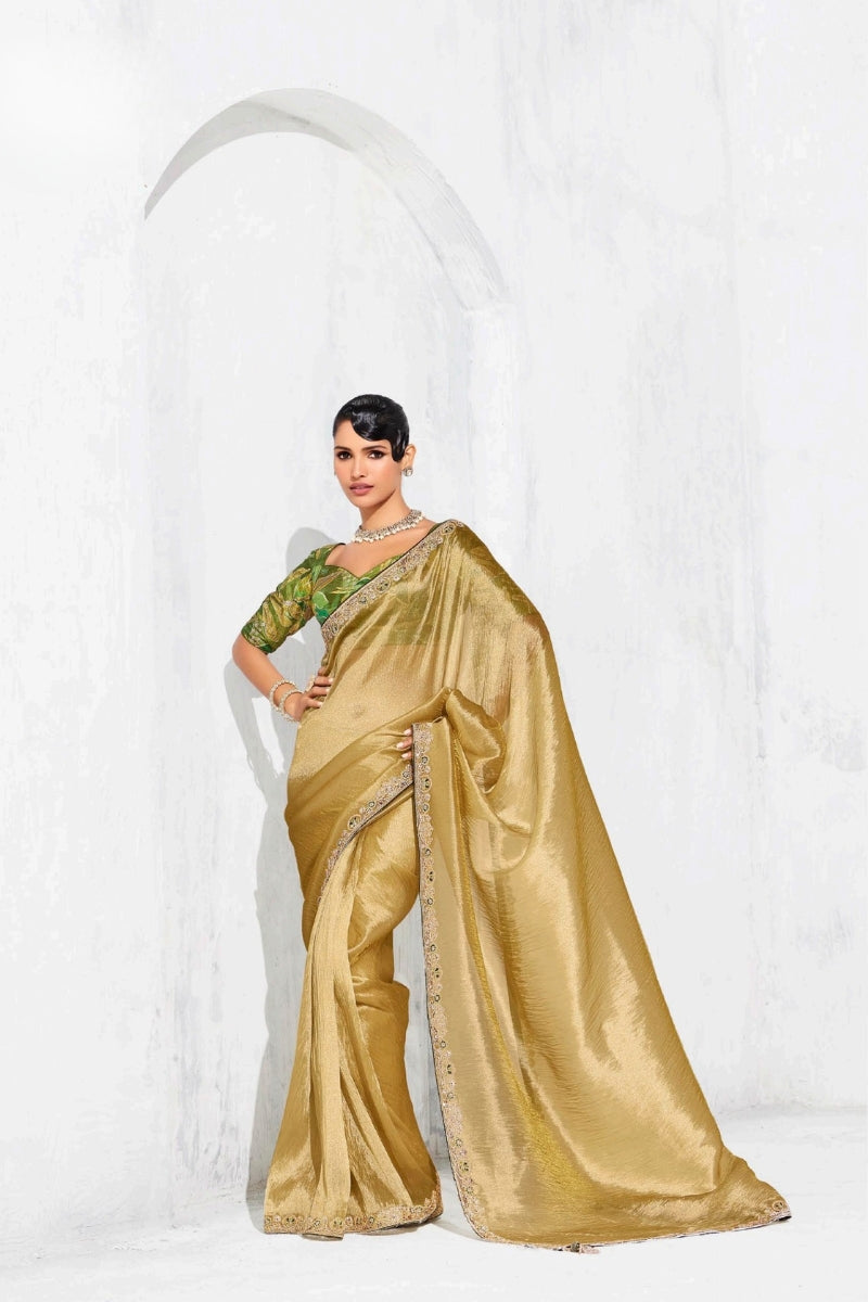 Pure Fancy Tissue Saree with Designer Contrast Handwork Blouse