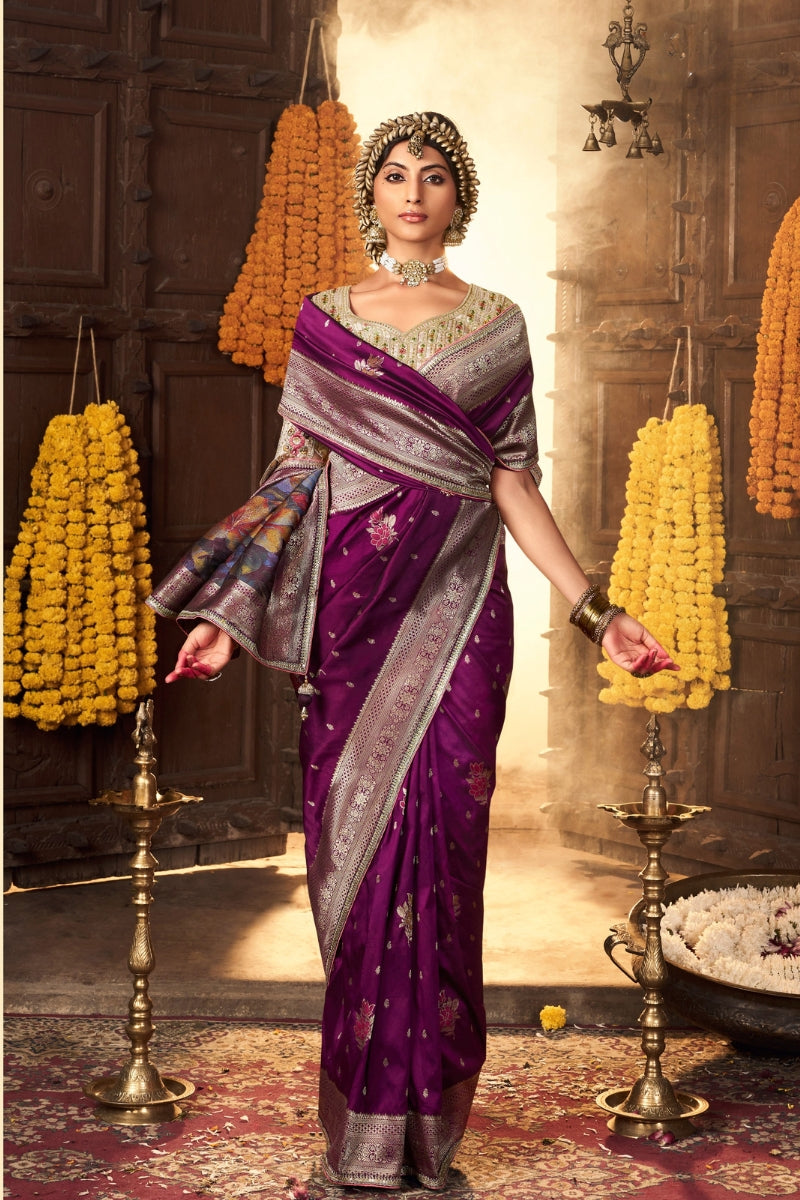 Pure Silk Saree with Luxe Lace Border, Embroidered