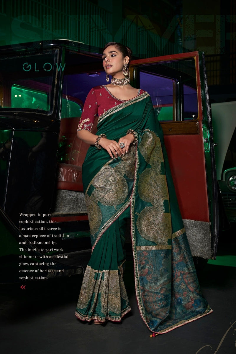 Pure Silk Saree with Woven & Lace Border With Embroidered Blouse