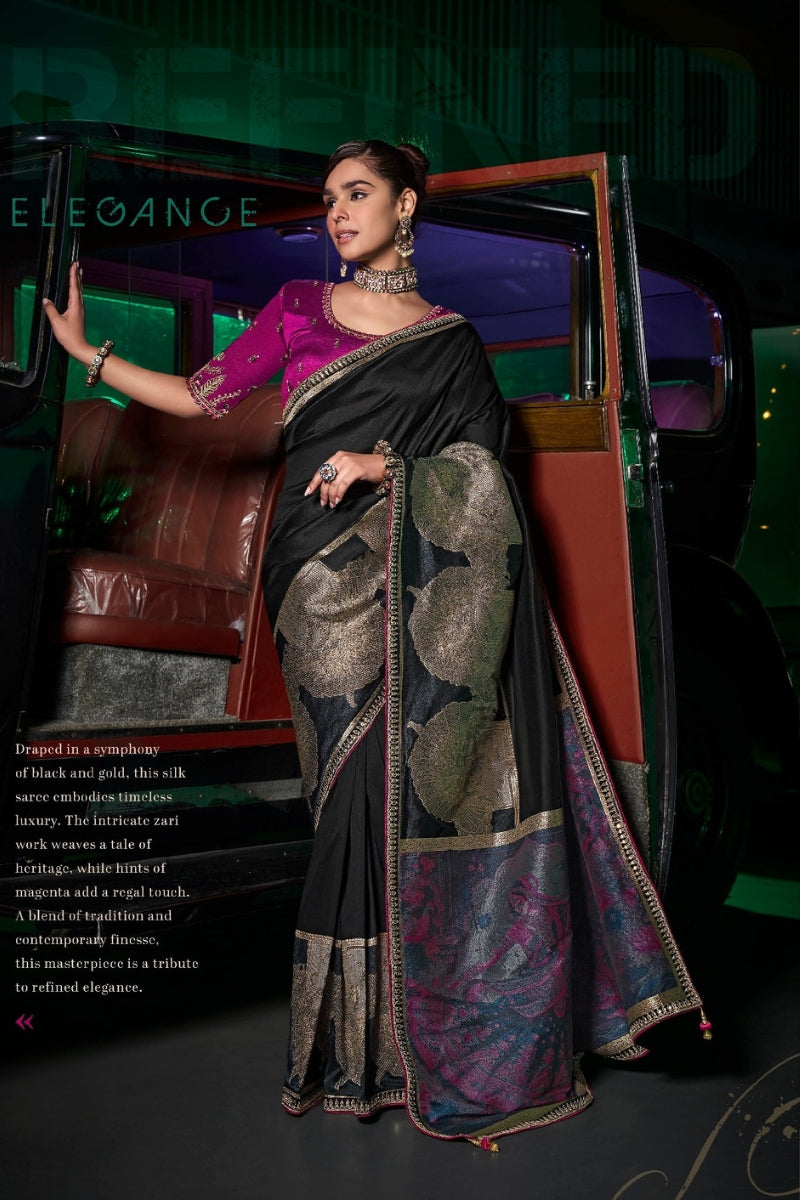 Pure Silk Saree with Woven & Lace Border With Embroidered Blouse