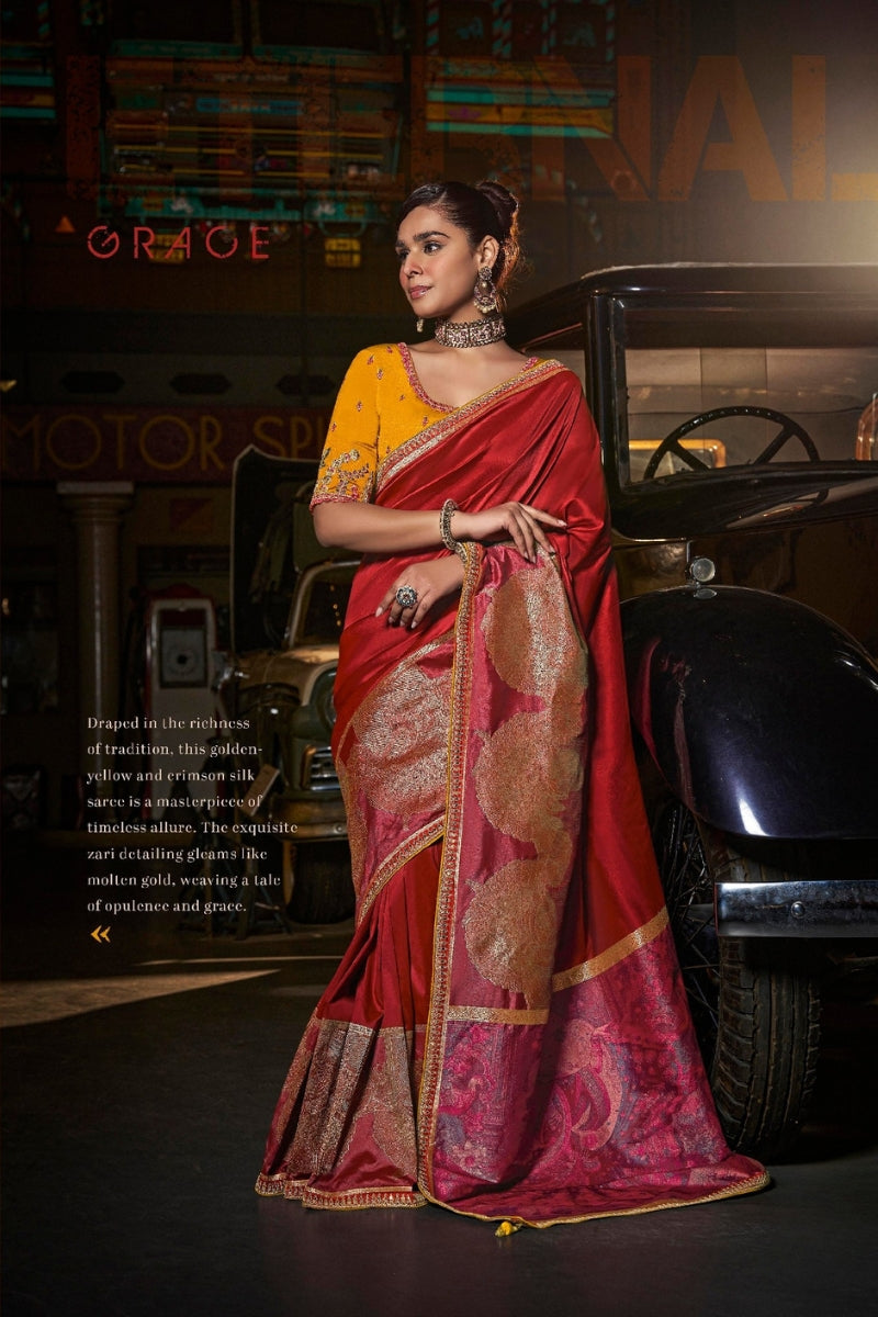 Pure Silk Saree with Woven & Lace Border With Embroidered Blouse