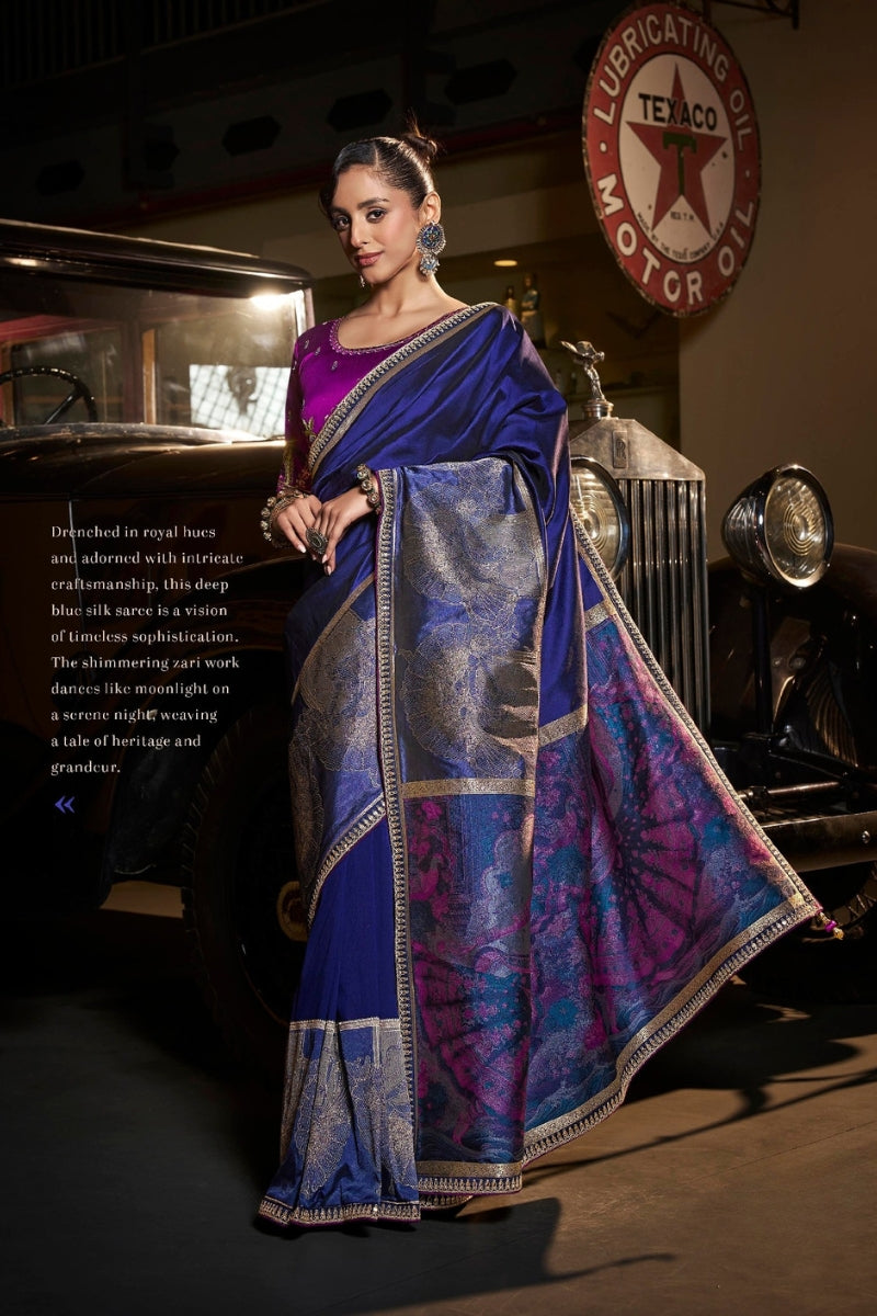 Pure Silk Saree with Woven & Lace Border With Embroidered Blouse