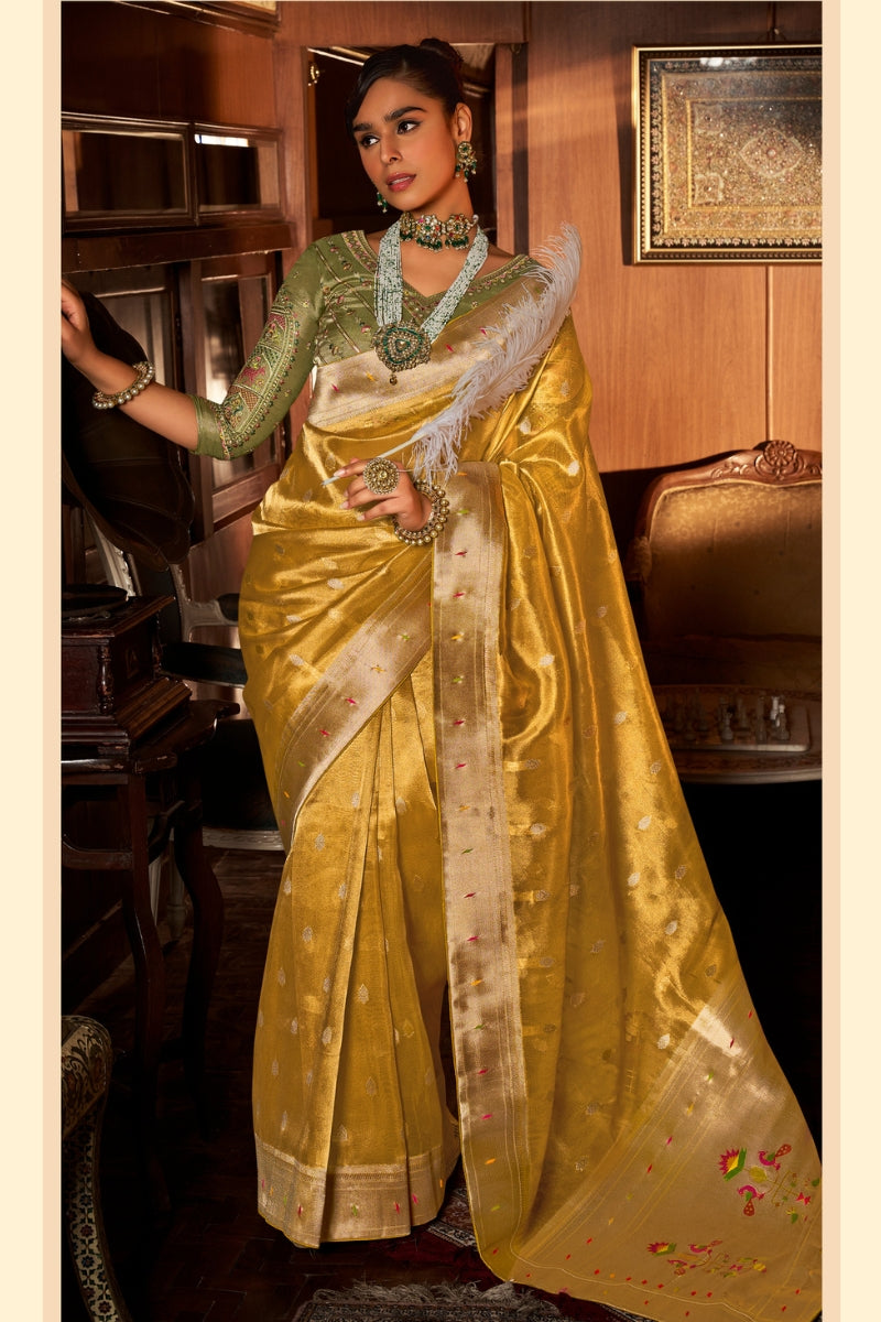 Pure Tissue Paithani Saree with Embroidered Blouse