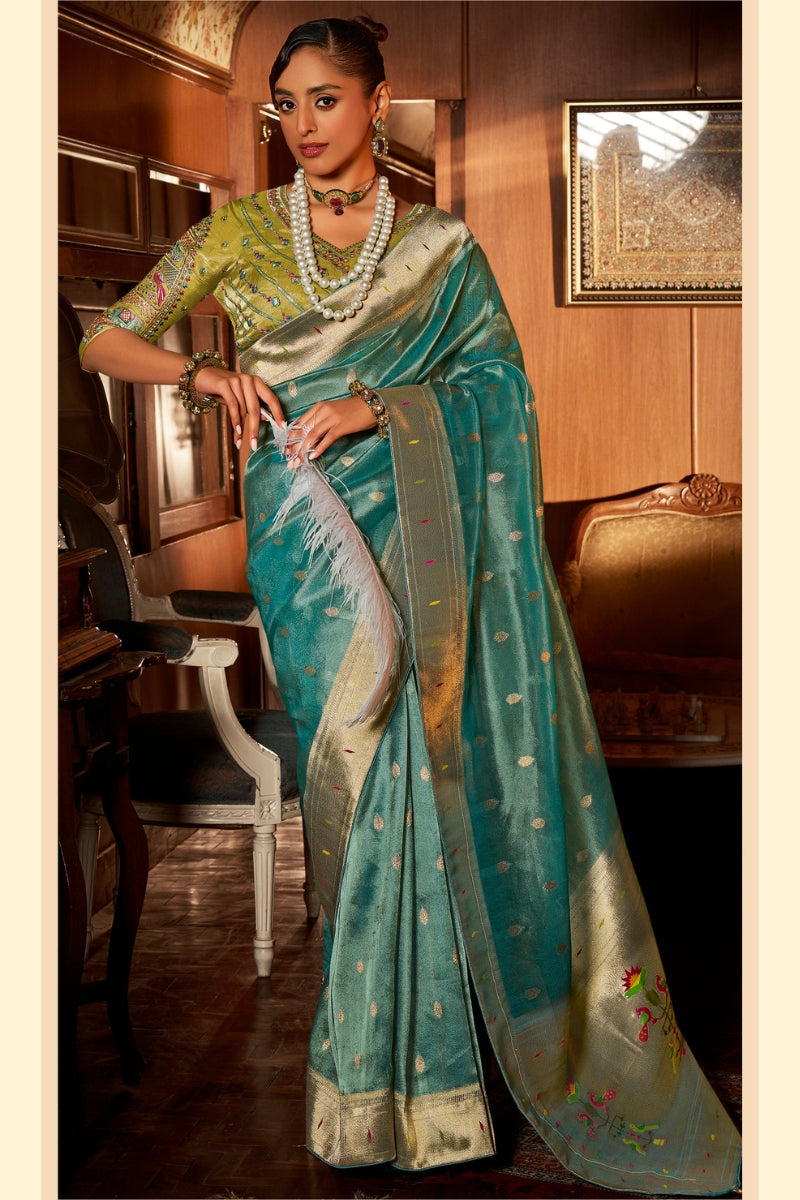 Pure Tissue Paithani Saree with Embroidered Blouse