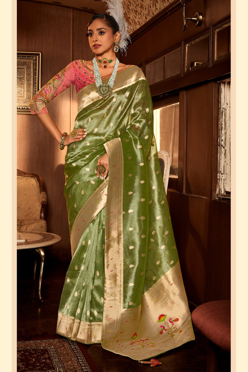 Pure Tissue Paithani Saree with Embroidered Blouse