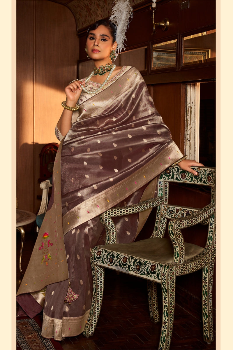 Pure Tissue Paithani Saree with Embroidered Blouse
