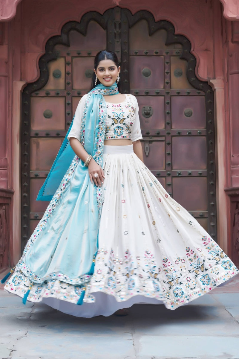 Pure Tissue Silk Embroidered Lehenga Choli with Fendy Dupatta
