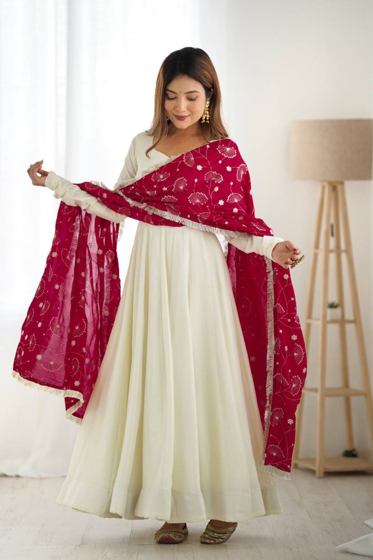 Pure Vichitra Silk Anarkali Suit with Dupatta &  Pants