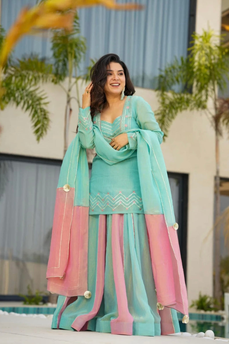 Pure Curancy Silk Lehenga Choli Dupatta Set with Embroidery