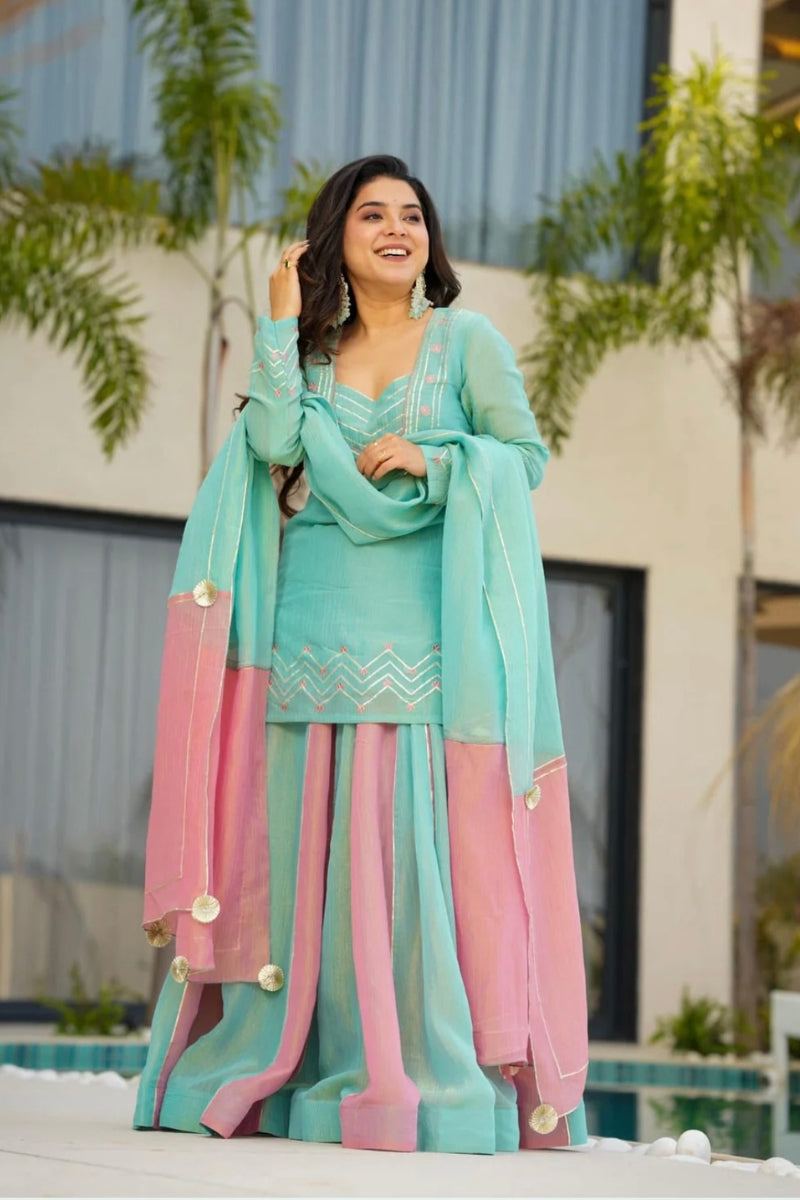 Pure Curancy Silk Lehenga Choli Dupatta Set with Embroidery