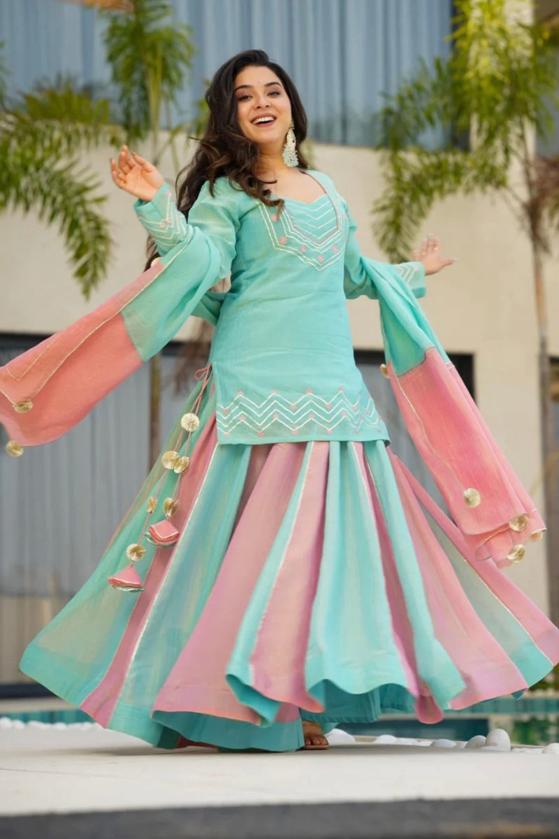 Pure Curancy Silk Lehenga Choli Dupatta Set with Embroidery