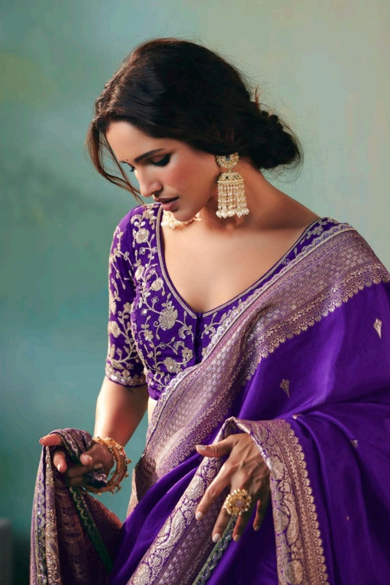 Pure Dola Silk Saree with Zari Weaving and Embroidered Blouse