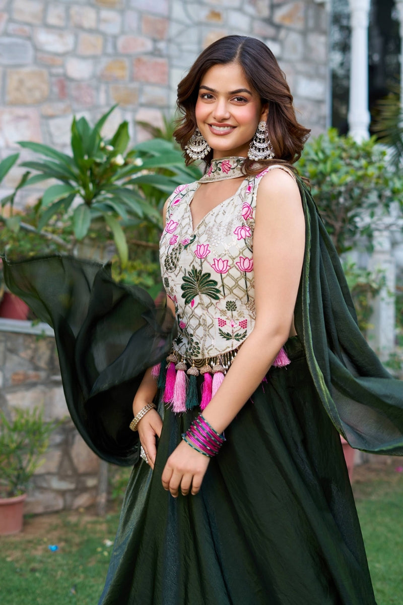Pure Fendy & Tissue Silk Lehenga Set with 9-Meter Flair