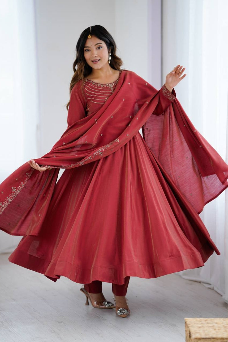 Pure Roman Shimmer Chanderi Silk Anarkali Pant Dupatta Set